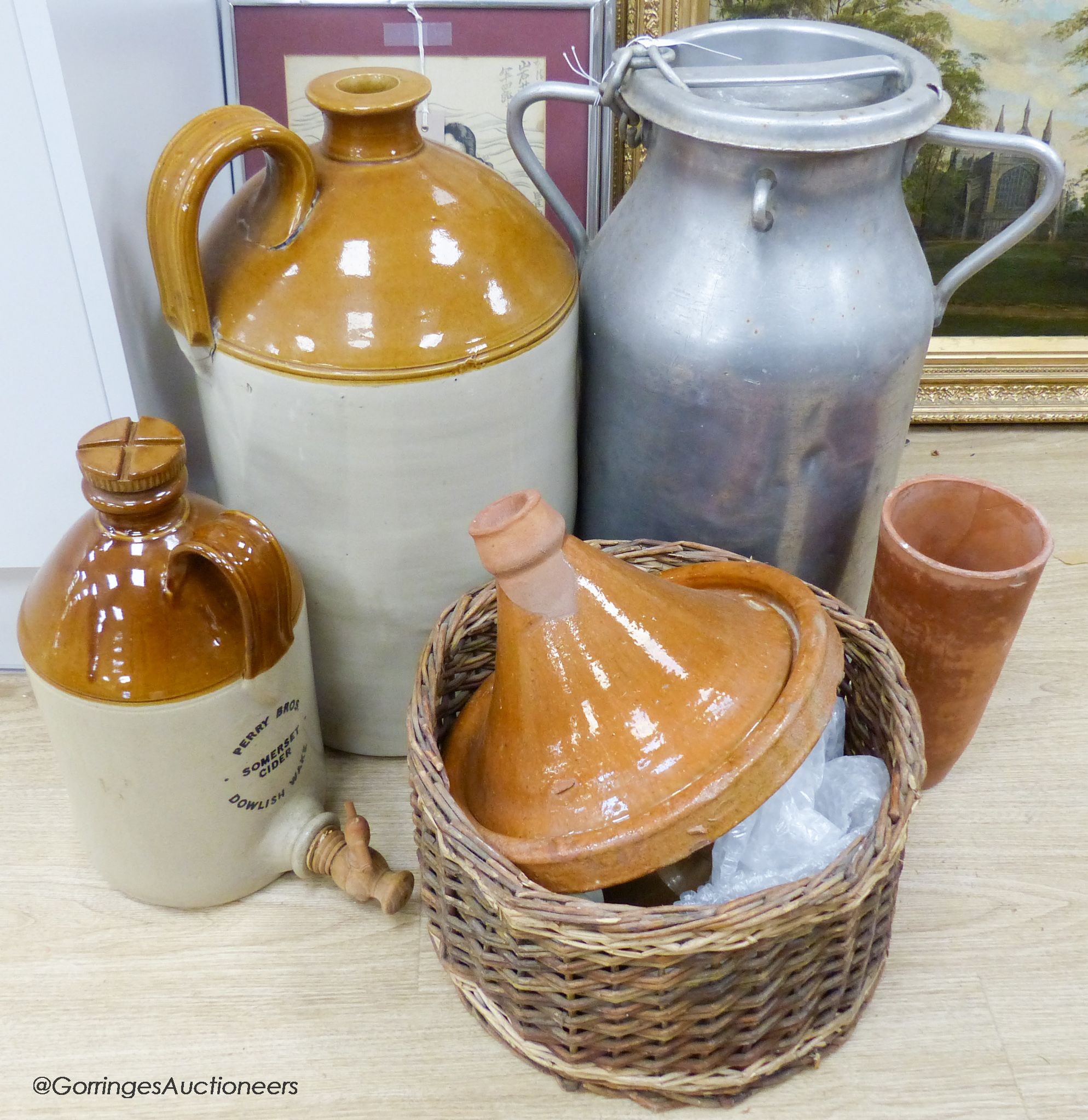 A quantity of Stoneware flagons etc